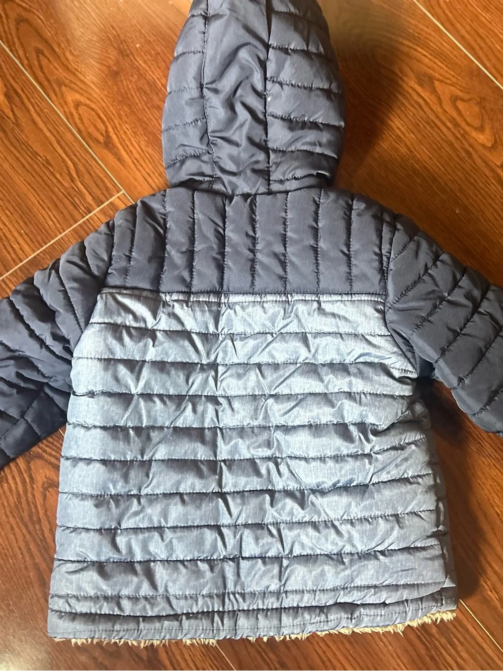 Kids Hooded Quilted Puffer Jacket - Navy & Light Blue